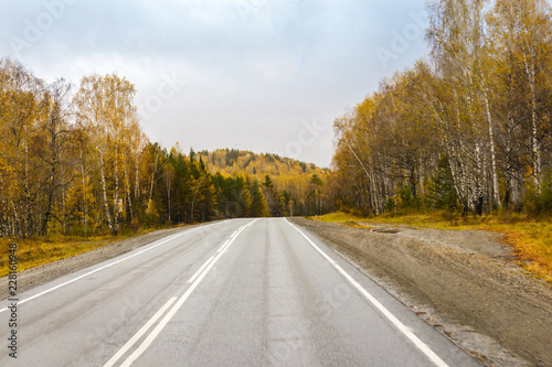 autumn view of the highway from the cab © EvgenyPyatkov