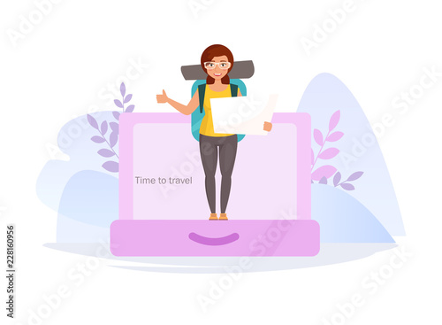 Journey. Concept. Going on the road. Suitcase Vector. Cartoon. Isolated art on white background.