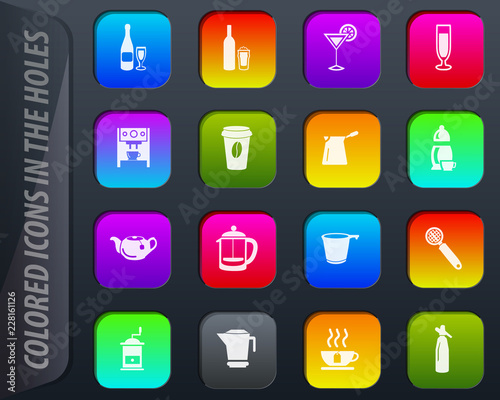 Utensils for the preparation of beverages icons set