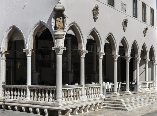 Elegant columns of the gothic loggia in Koper, Slovenia