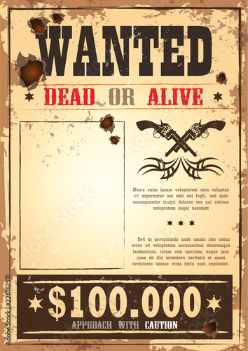 Retro wanted paper for wild west bounty photo