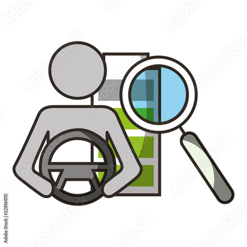 driver steering and magnifying glass autonomous car