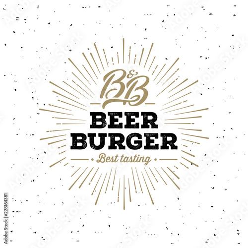 Beer and Burger Grunge Starburst White. Vector illustration