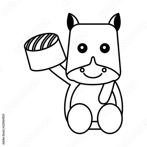 cute hippo with chocolate sweet bonbon