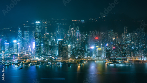 Commercial Building In Hong Kong Cityscape At Night On October 8, 2018
