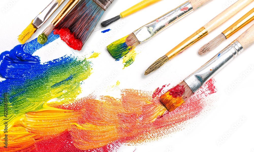 Obraz premium Row of artist paint brushes on background