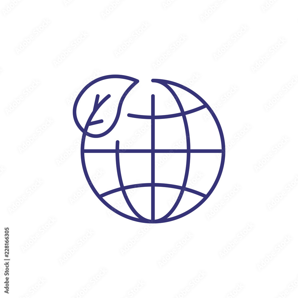 Green planet line icon. Globe, leaf, sphere. Care of planet concept. Vector illustration can be used for topics like recycling, ecology, environmental conservation Green planet line icon. Globe, leaf, sphere. Care of planet concept. Vector illustration can be used for topics like recycling, ecology, environmental conservation
