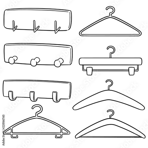 vector set of wall coat rack and hanger
