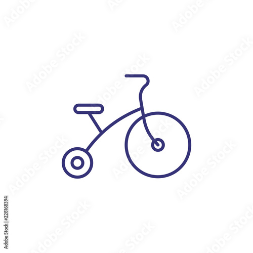 Baby bicycle line icon. Toy concept. Childhood, toy, playing. Vector illustration for topics like childhood, nursery, baby toys