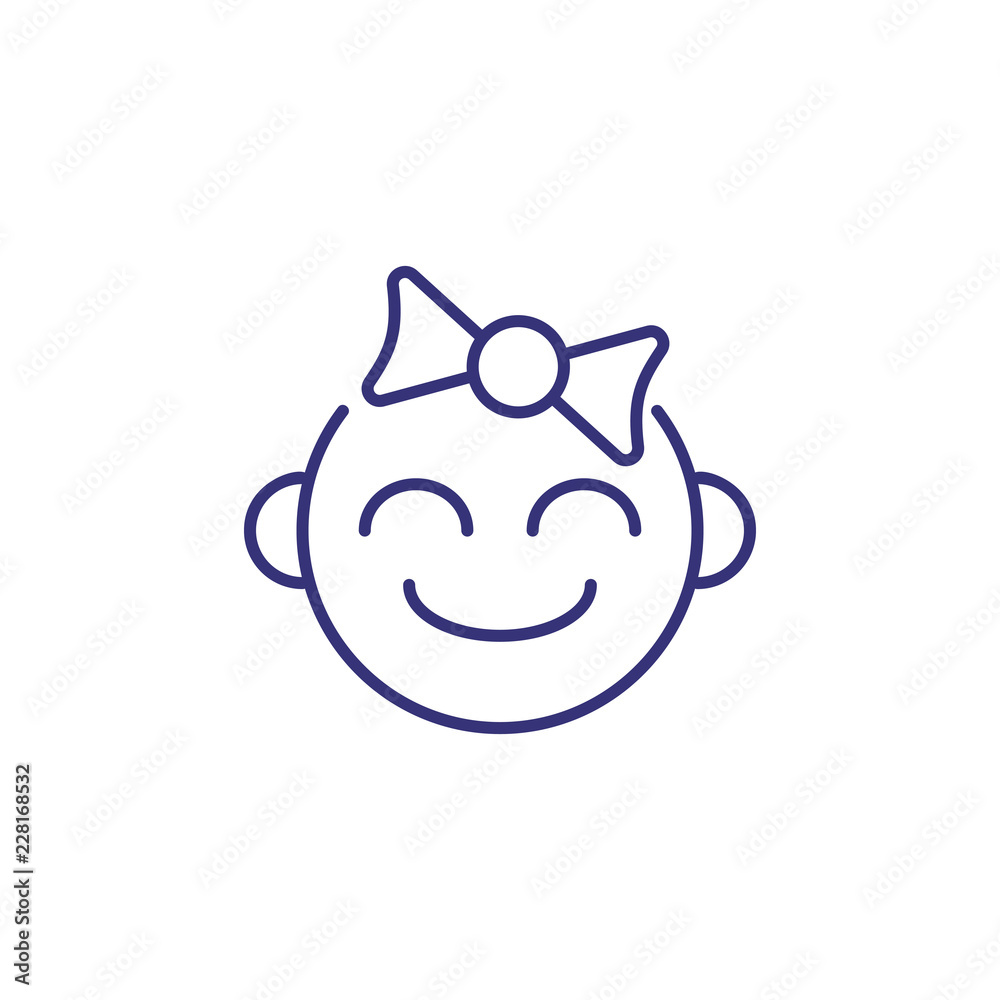 Girl face line icon. Newborn concept. Childhood, kid, face. Vector illustration for topics like childhood, nursery, baby birth Girl face line icon. Newborn concept. Childhood, kid, face. Vector illustration for topics like childhood, nursery, baby birth