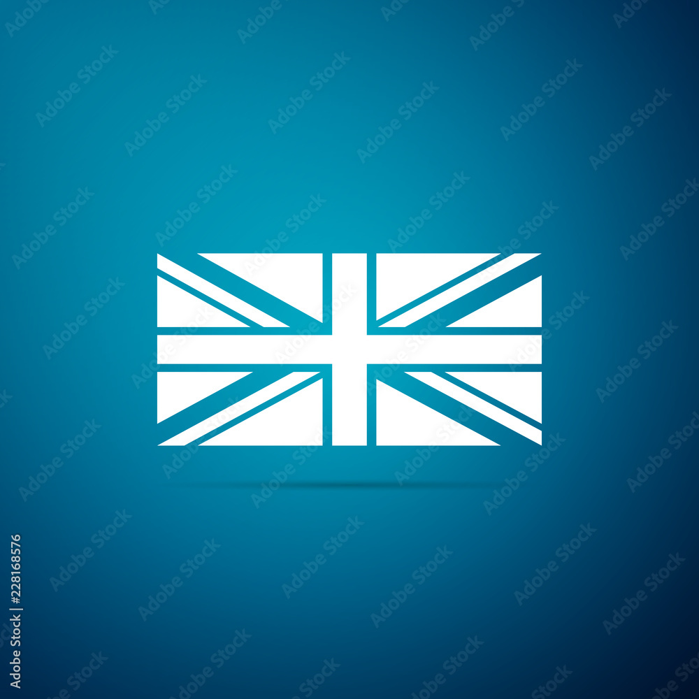 Flag of Great Britain icon isolated on blue background. UK flag sign. Official United Kingdom flag sign. British symbol. Flat design. Vector Illustration Flag of Great Britain icon isolated on blue background. UK flag sign. Official United Kingdom flag sign. British symbol. Flat design. Vector Illustration