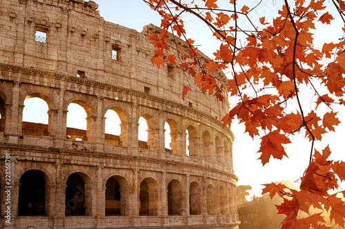 Canvas Print Colosseum at morning autumn sunlight in Rome Italy.