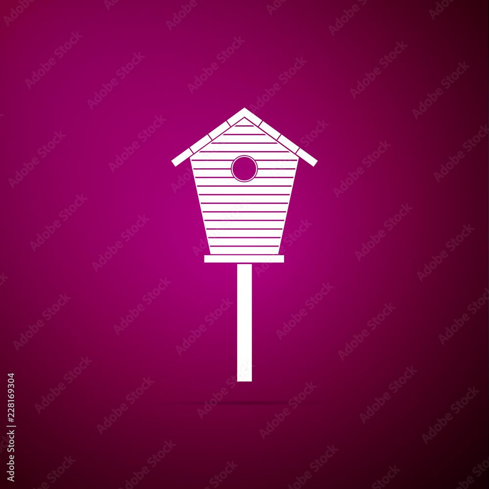Bird house icon isolated on purple background. Nesting box birdhouse, homemade building for birds. Flat design. Vector Illustration Bird house icon isolated on purple background. Nesting box birdhouse, homemade building for birds. Flat design. Vector Illustration