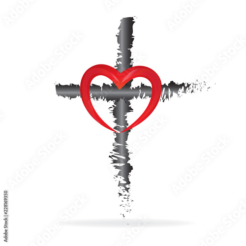 Love heart and cross religion symbol of faith vector