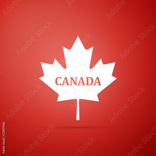Canadian maple leaf with city name Canada icon isolated on red background. Flat design. Vector Illustration