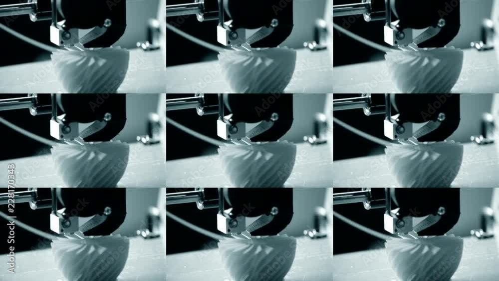 Abstract animation wall. 3D printer working close up. Modern 3D printer ...
