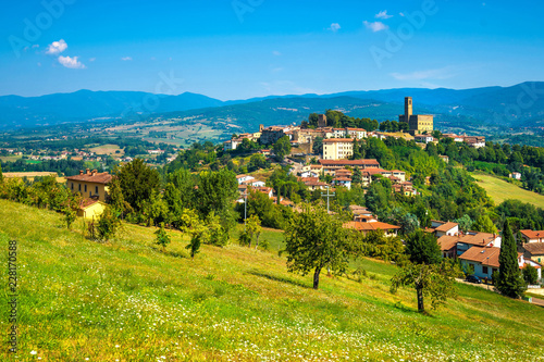 Poppi medieval village panoramic view. Casentino Arezzo, Tuscany Italy photo