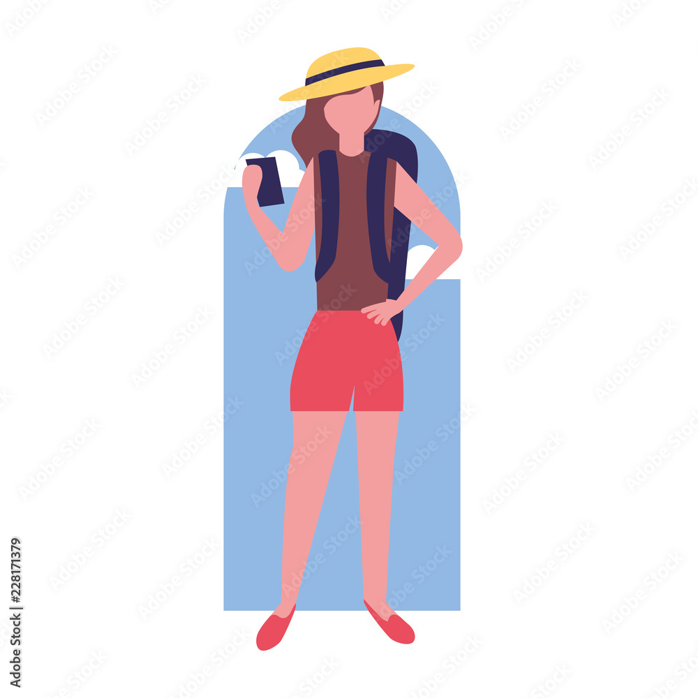 tourist woman with cellphone character