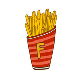 French fries illustration. Fast food icon. Sticker print design.