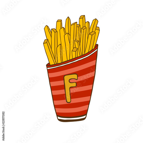 French fries illustration. Fast food icon. Sticker print design.