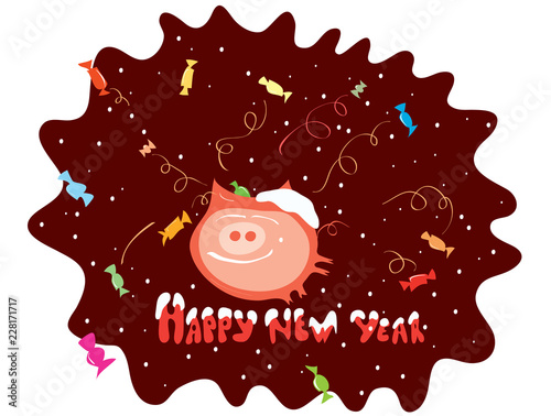 pig in chocolate/ vector image a contented animal surrounded by a sweet salute
