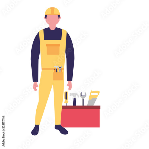 builder man worker with toolkit © Gstudio