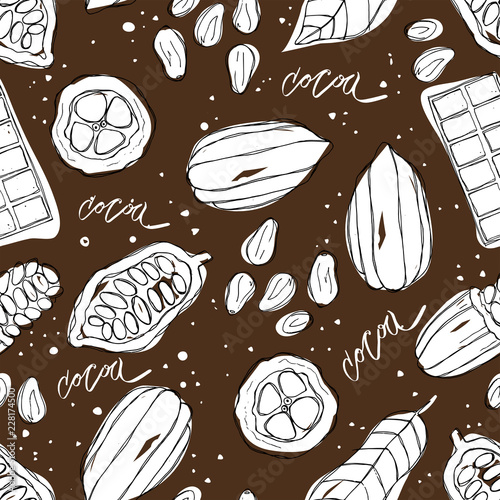 Hand drawn cocoa seamless pattern, doodle vector