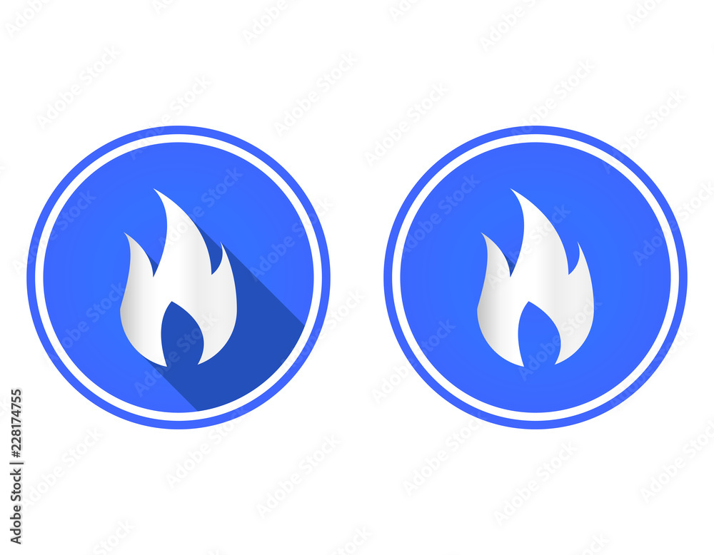 Fire round flat icon, Flame symbol, use colors blue, and white Fire round flat icon, Flame symbol, use colors blue, and white
