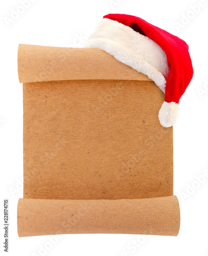Blank christmas scroll witch Santa hat.