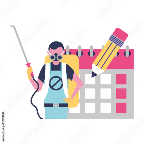 exterminator man calendar pencil labor day