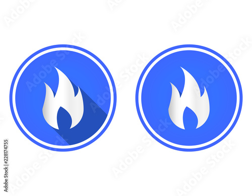 Fire round flat icon, Flame symbol, use colors blue, and white