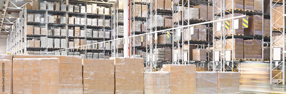 Huge distribution warehouse with high shelves Huge distribution warehouse with high shelves