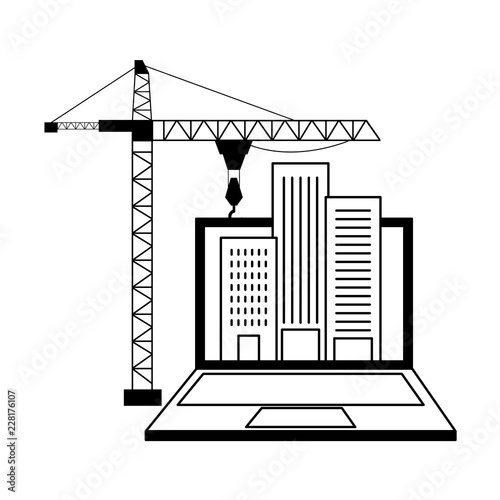 architecture buildings crane on laptop