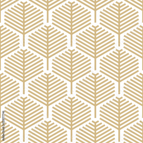 Abstract geometric leaf pattern with lines - Gold and white design - Seamless vector background