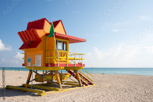Colorufl lifeguard tower on South Beach in Miami, Florida