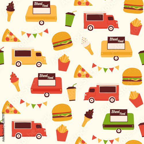 Street food seamless pattern background - street food surface pattern design