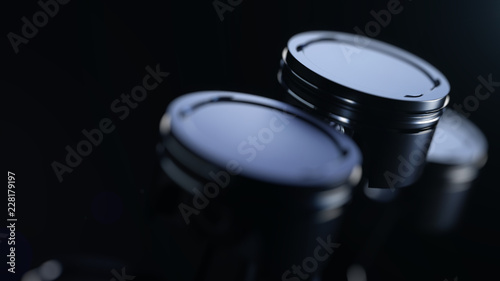 3d illustration of engine. Motor parts as crankshaft, pistons in motion