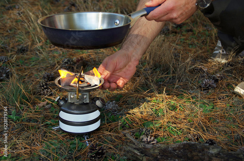 Camp stove with pan