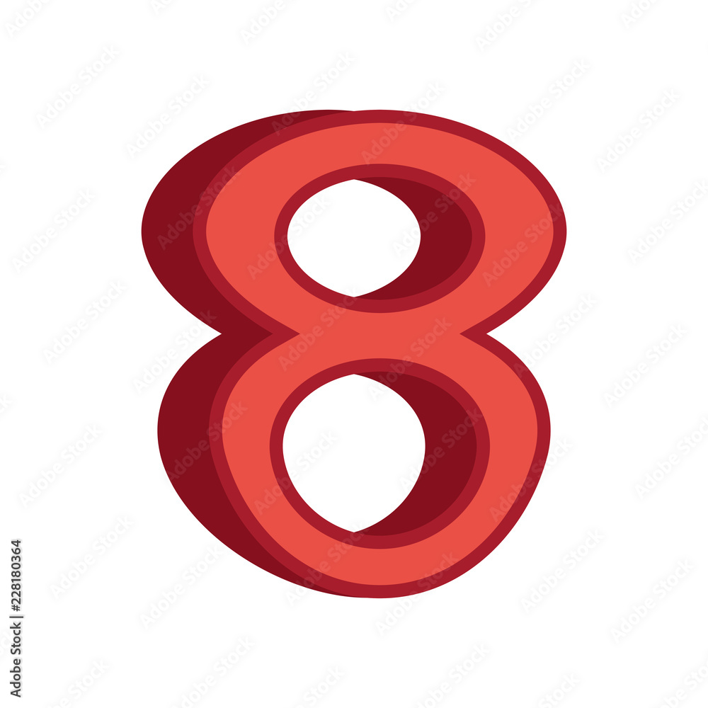 red eight number 3d font on white background red eight number 3d font on white background