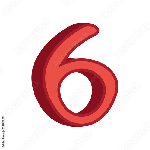 red six number 3d font on white background