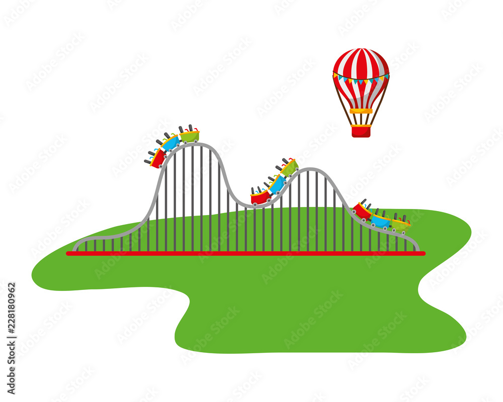 roller coaster and hot air balloon carnival fun fair