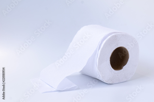 Roll of toilet paper on white background.