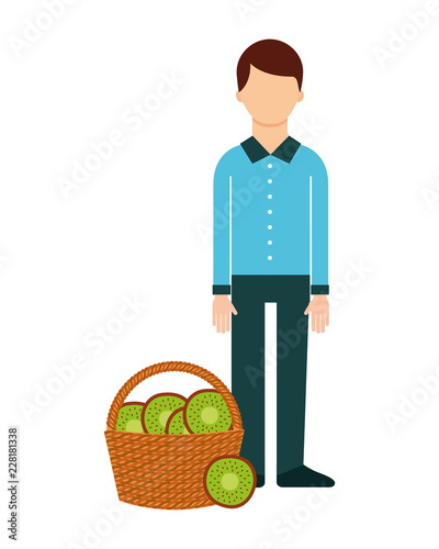 man with basket filled kiwi