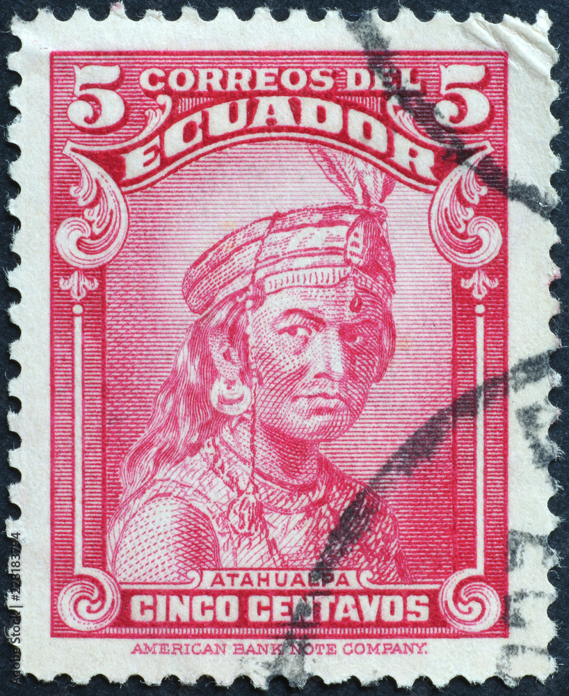 Last Inca Emperor Atahualpa on stamp of Ecuador Stock Photo | Adobe Stock