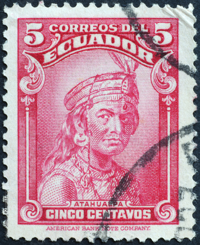 Last Inca Emperor Atahualpa on stamp of Ecuador photo