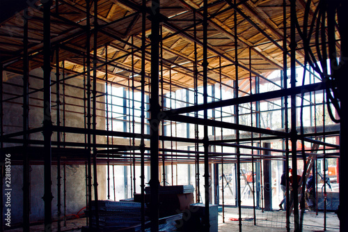 Scaffolding system in construction. Industrial Texture background