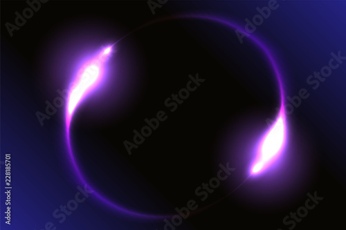 Fantastic background with neon round frame and space portal into another dimension