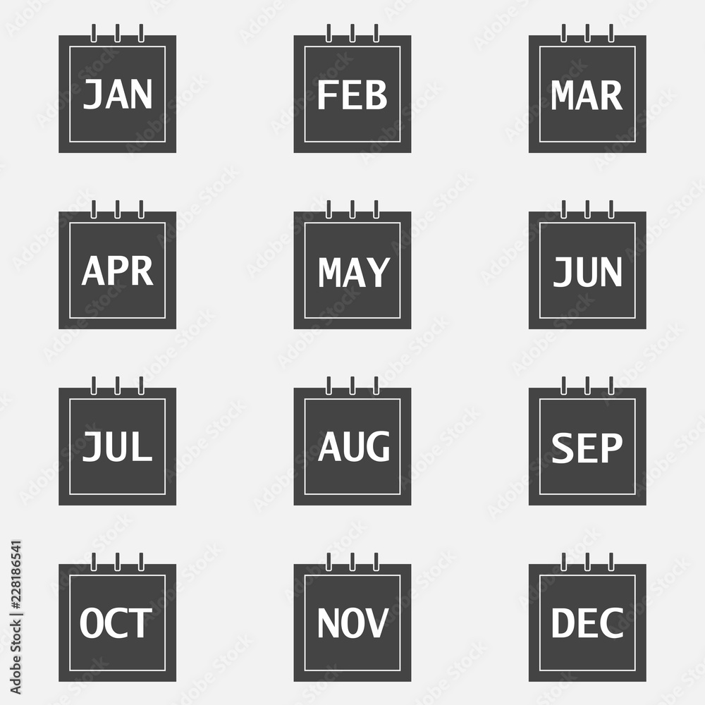 Calendar month set icon on grey color. Layers grouped for easy editing illustration. For your design Calendar month set icon on grey color. Layers grouped for easy editing illustration. For your design