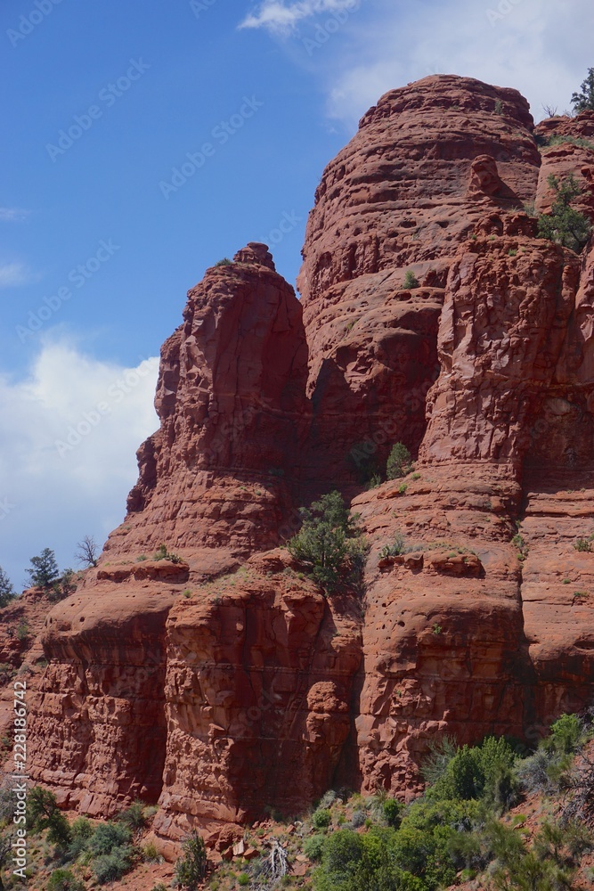 Sedona, Arizona, USA: View of colorful, unique red rock formations in the Coconino National Forest.