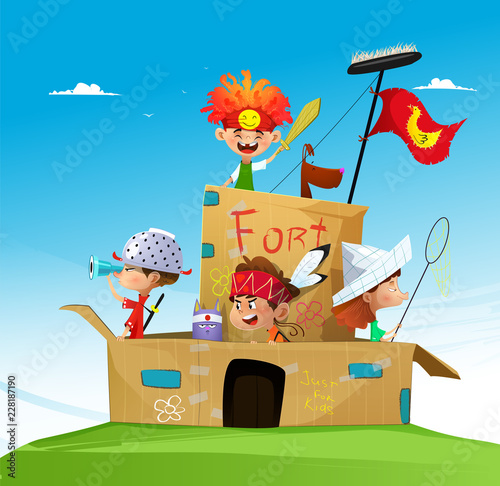 Vector illustration of happy cartoon children
